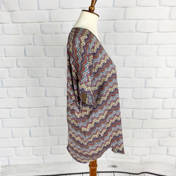 Lush Multicolor Chevron Cap Sleeve Slouchy Top M - Picture 3 of 8